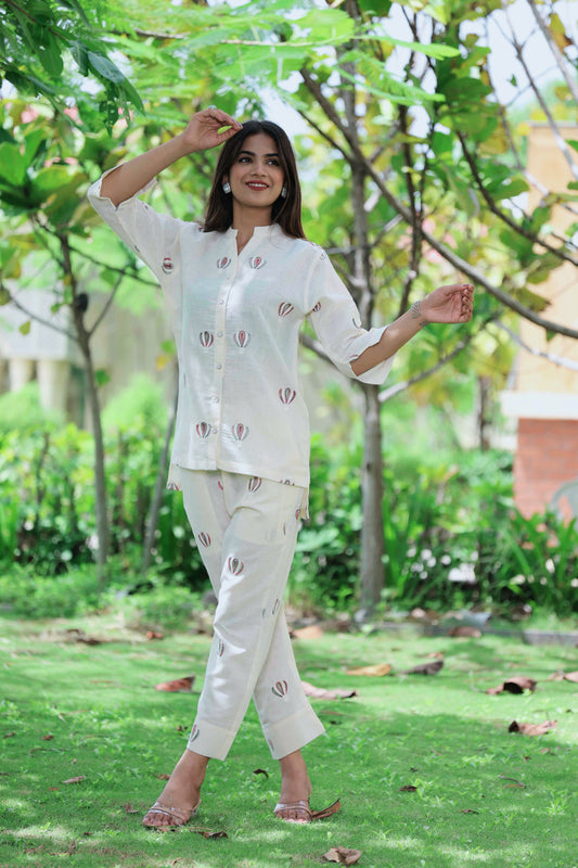 Balloon Embroidery Linen Co-ord Set