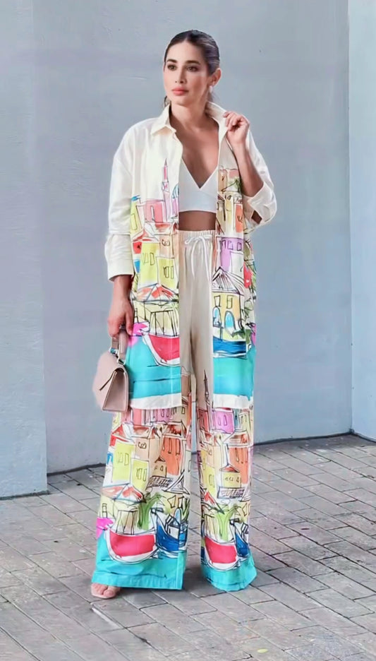 Luxury Printed Long Linen Co-ord Set