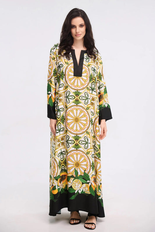 Citrus Elegance Roman Silk Blend Kaftan