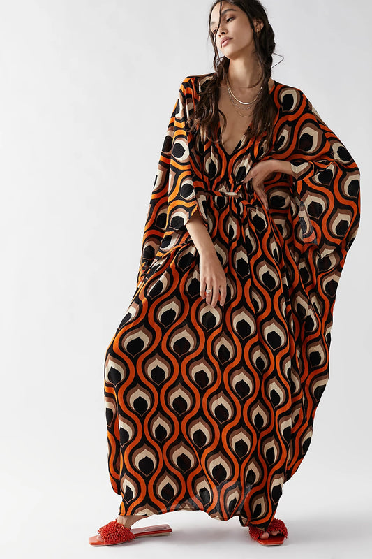 Flowing Grace: Printed Wide Sleeve Kaftan Dress