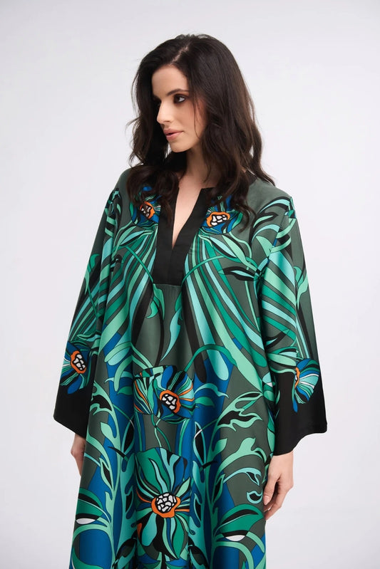 Tropical Bloom Roman Silk Blend Kaftan