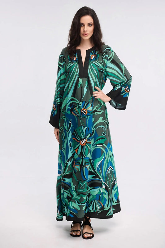 Tropical Bloom Roman Silk Blend Kaftan