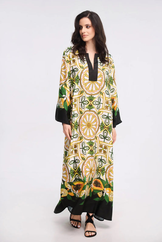 Citrus Elegance Roman Silk Blend Kaftan