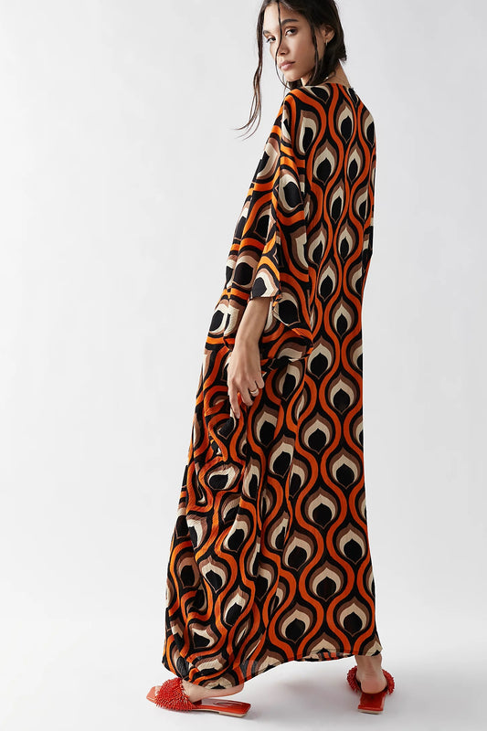 Flowing Grace: Printed Wide Sleeve Kaftan Dress