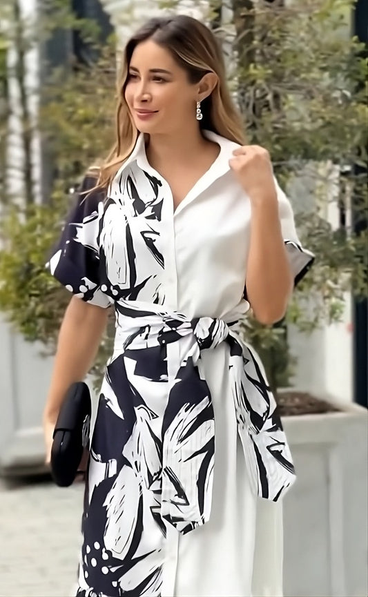 Elegant Monochrome: Black & White Korean Dress