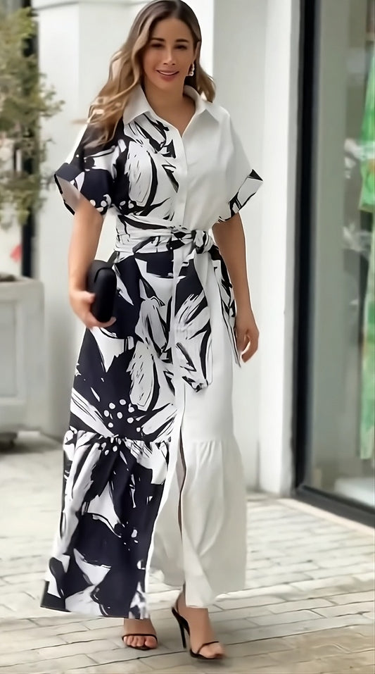 Elegant Monochrome: Black & White Korean Dress