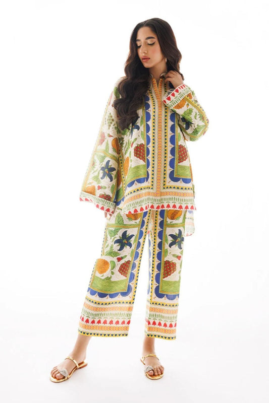 Elegant Korean BSY Printed Two-Piece Set - Chic Blouse & Relaxed Fit Pants