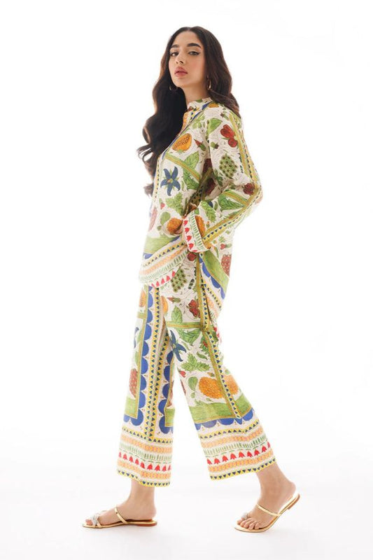 Elegant Korean BSY Printed Two-Piece Set - Chic Blouse & Relaxed Fit Pants