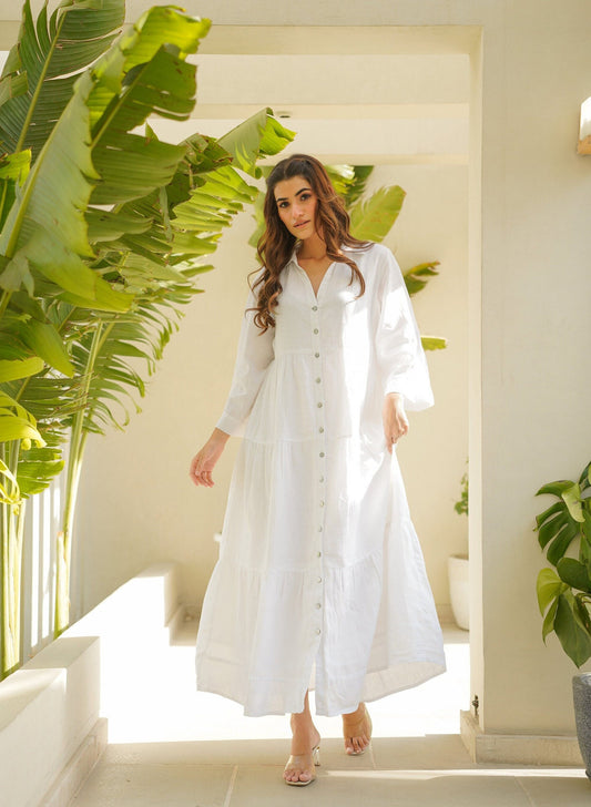 Elegant White Linen Maxi Dress