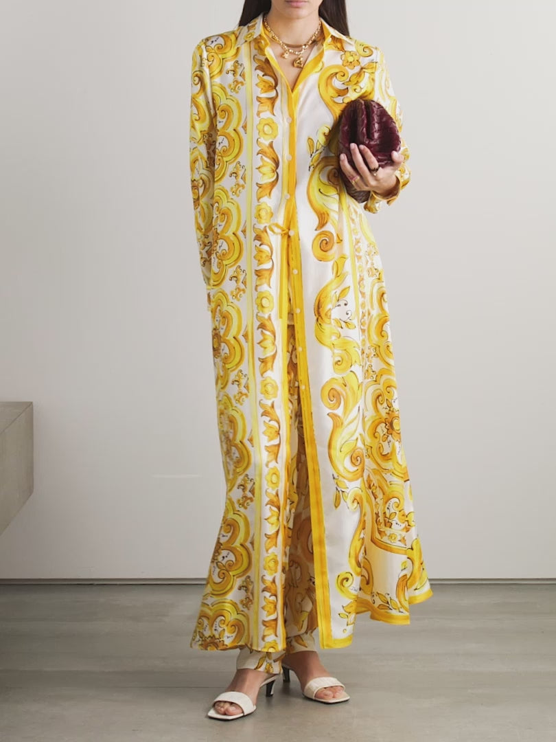 Golden Baroque Print Roman Silk Blend Maxi